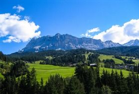 panoramic view of mountain alpine landscape on a sunny day