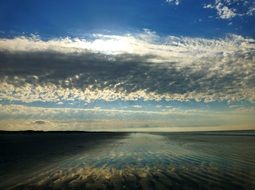 mirror image of sunset in the ocean