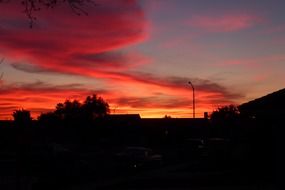 red sunset sky with clouds view