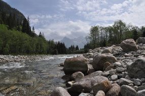 landscape of mountain stream in the Carpathians