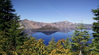 blue crater lake in wizard island