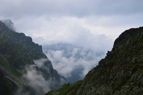 the high mountain in Fog