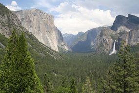 Mountain Forest and Mountains Panorama in Yosemite National Park, California