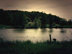 panoramic view of romantic sunset over the lake