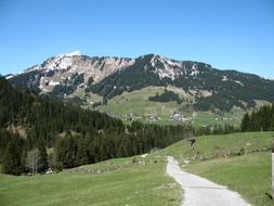 The trail through the valley in the scenic mountains