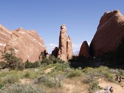 scenic red sandstone rocks in desert, usa, utah, arches national park
