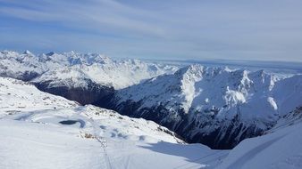 panoramic view of the ski run in the beautiful mountains