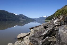 skeena river among mountains, canada, british columbia