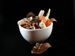 flower potpourri in a white bowl