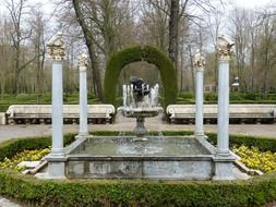 beautiful fountain in a park in Madrid, Spain