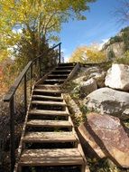 Picture of the wooden stairs in mountains