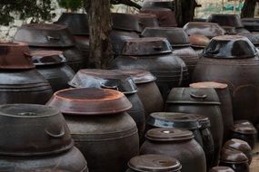 many large ceramic pots as a traditional container