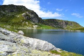 mountain lake, rocky coastline, landscape