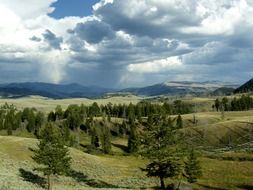 landscape of Valley under the storm clouds in Yellowstone National Park, Wyoming