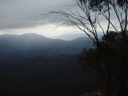 romantic twilight on a background of blue mountains