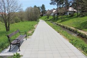 summer park pass with bench