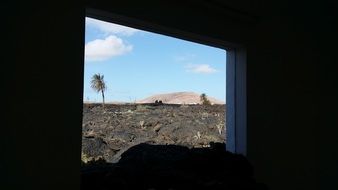 view from the window to the volcano