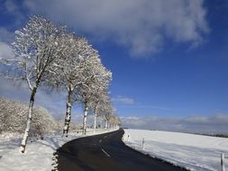 road in the midst of a winter landscape in Luxembourg