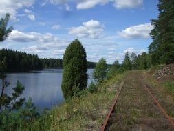 Railroad tracks near the lake