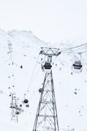 alpine cableway on a snowy mountain background