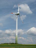 white wind generator on a green field