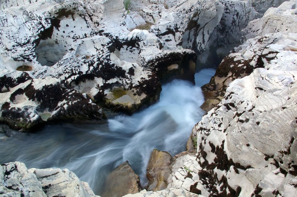 cascade of water among the rocks