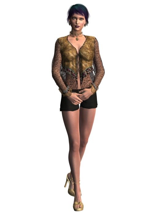 slim lady in boho blouse, render