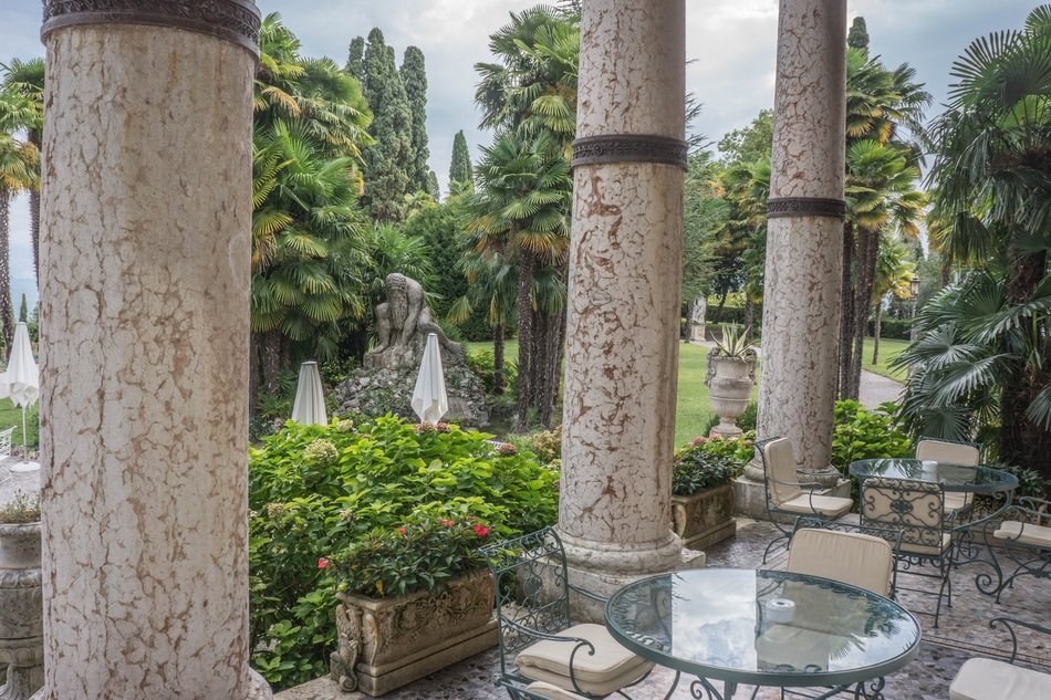 an open terrace of Villa Cortine palace in Sirmione