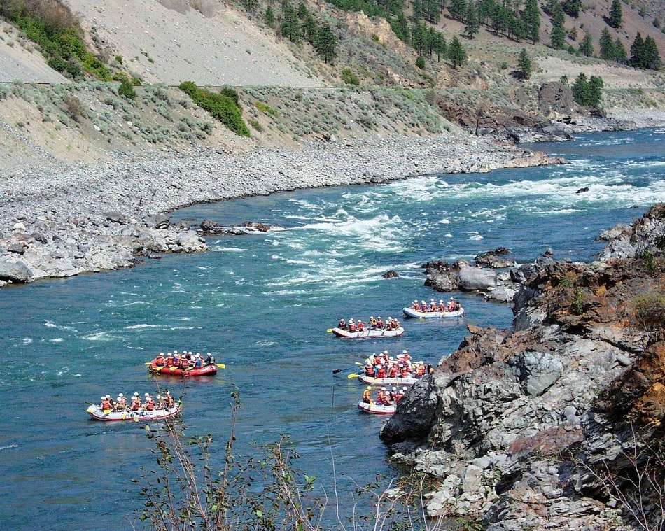 aerial view of River rafting in British Columbia