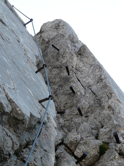 iron pins on the cliff for climbing, wilderkaiser