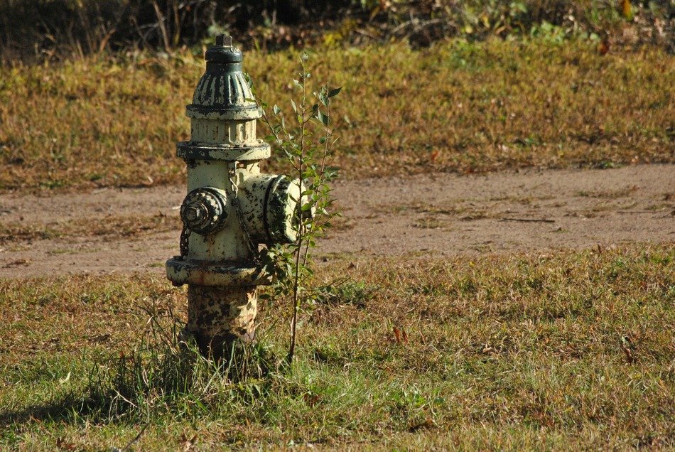 iron rusty water hydrant in field
