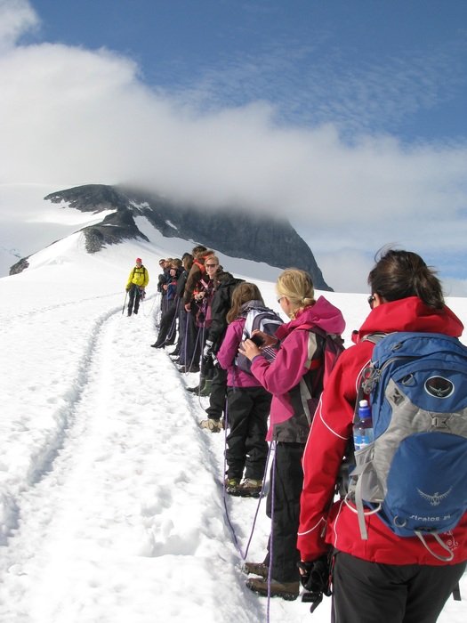 landscape of People stand in the snow on a hill