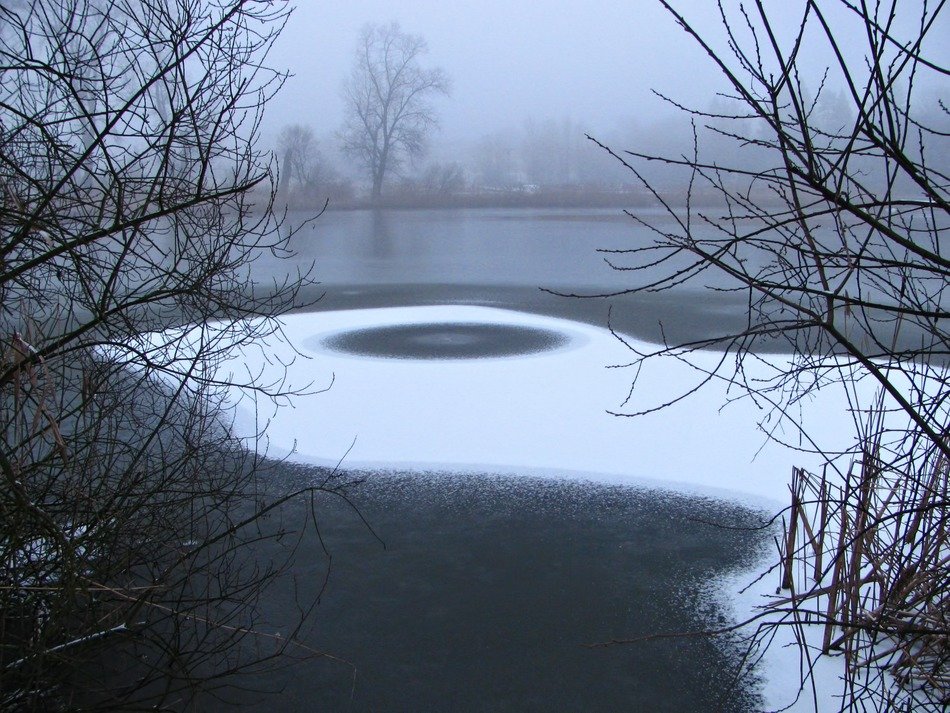 frozen water in the pond