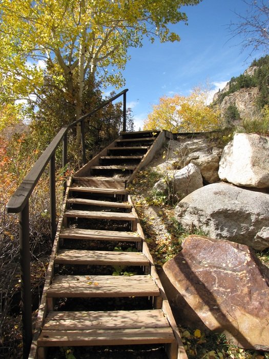 Picture of the wooden stairs in mountains