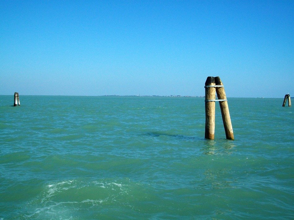 columns in the sea in summer