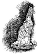 Vector hand drawn cat with decorative patterns