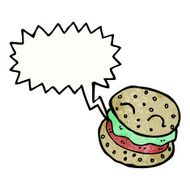 cartoon burger with speech bubble N3