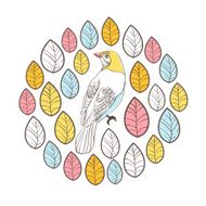 Birds and leaves Circle Vector Illustration Card