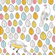 Birds and leaves Seamless Background Hand drawn vector