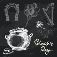 St Patrick&#039;s Day hand drawn chalkboard design set
