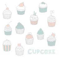 Sketch drawn 12 sweet cupcakes