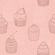 Sketch drawn cupcakes pattern