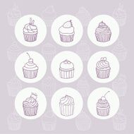 9 hand drawn cupcakes