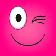 Vector Cute Cartoon Pink Winking Face