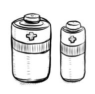 two batteries cartoon hand drawn