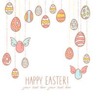 Easter eggs hanging on laces postcard N2