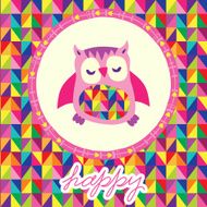 Owls greeting card and triangles seamless background N3