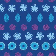Dark blue field flowers stripes seamless pattern background