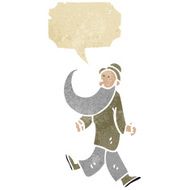 cartoon dancing old man with speech bubble