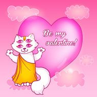 Valentines day card Cute cartoon cat with big pink heart N2